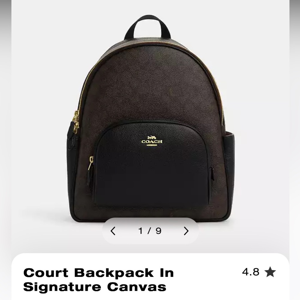 Coach Court Backpack in Gold and Black